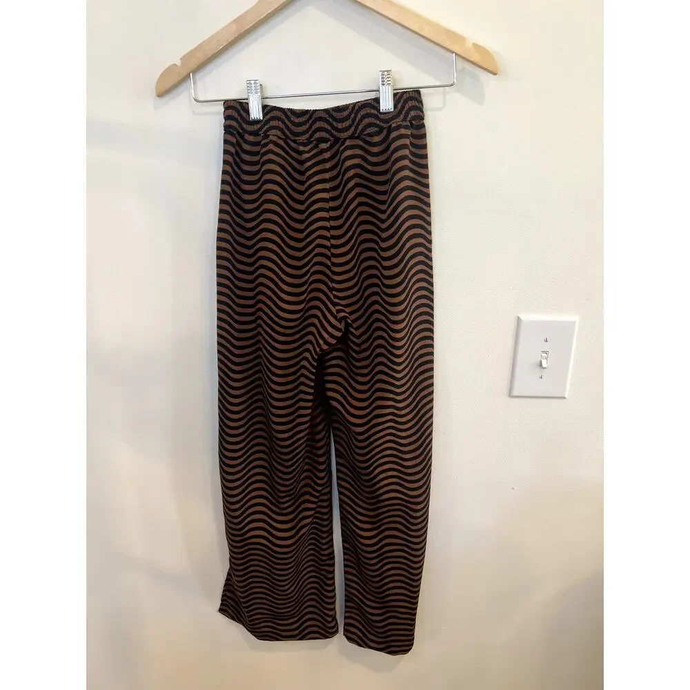 H&M Brown Black Wavy Stripe Wide Leg Pants Size 10-11Y